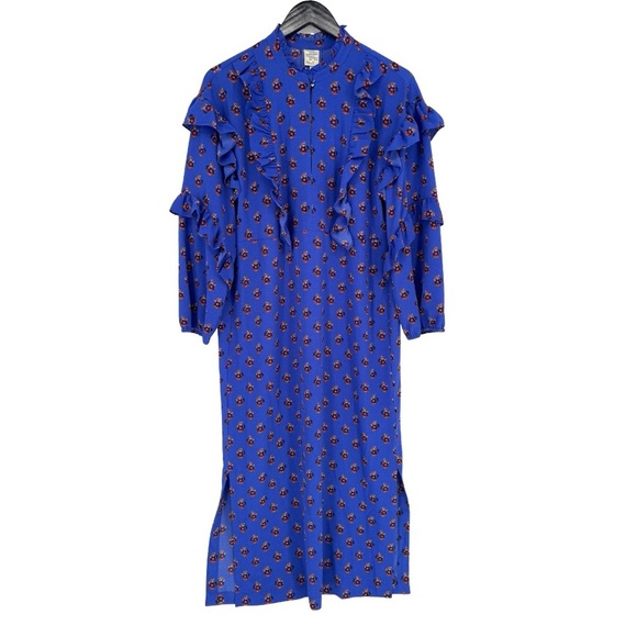 NWT Baum Und Pferdgarten Ahadi Long Sleeve Ruffle Midi Dress 36 Blue Floral - Picture 4 of 16
